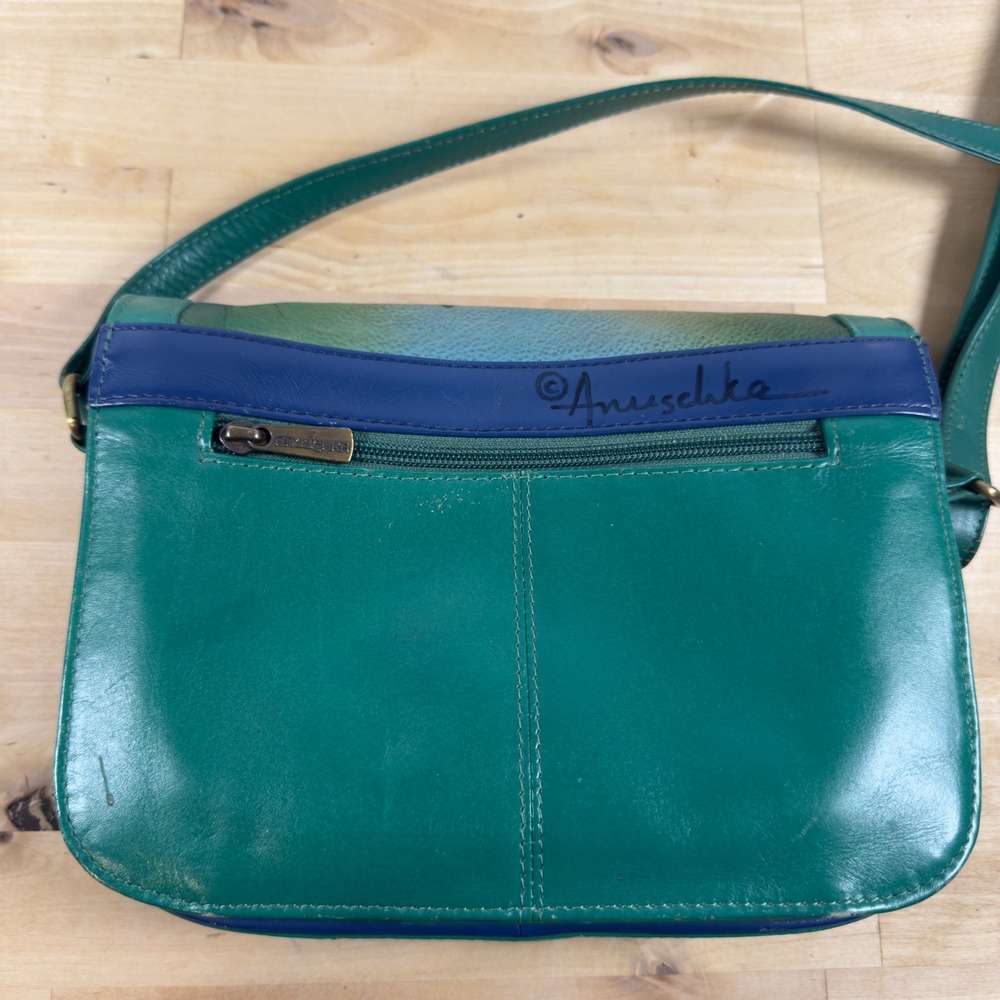 Anuschka Green Hand-Painted Bird Crossbody Bag - Picture 9 of 12